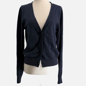 Pact Organic Cotton Button Front V Neck Cardigan Sweater in Blue - Size Small